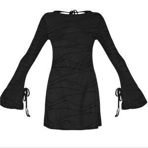 PrettyLittleThing Black Flare Sleeve Dress